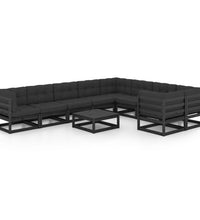 10-tlg. Garten-Lounge-Set mit Kissen Schwarz Massivholz Kiefer