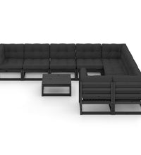 10-tlg. Garten-Lounge-Set mit Kissen Schwarz Massivholz Kiefer