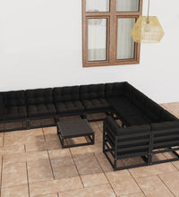 10-tlg. Garten-Lounge-Set mit Kissen Schwarz Massivholz Kiefer