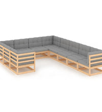 10-tlg. Garten-Lounge-Set mit Kissen Massivholz Kiefer