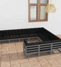 10-tlg. Garten-Lounge-Set mit Kissen Grau Massivholz Kiefer