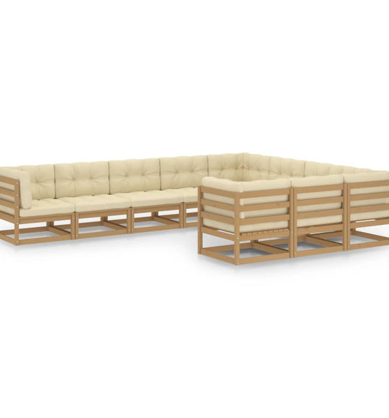 10-tlg. Garten-Lounge-Set mit Kissen Honigbraun Massivholz