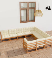 10-tlg. Garten-Lounge-Set mit Kissen Honigbraun Massivholz