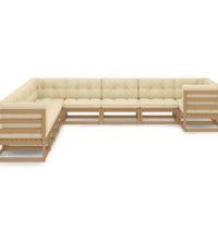 10-tlg. Garten-Lounge-Set mit Kissen Honigbraun Massivholz