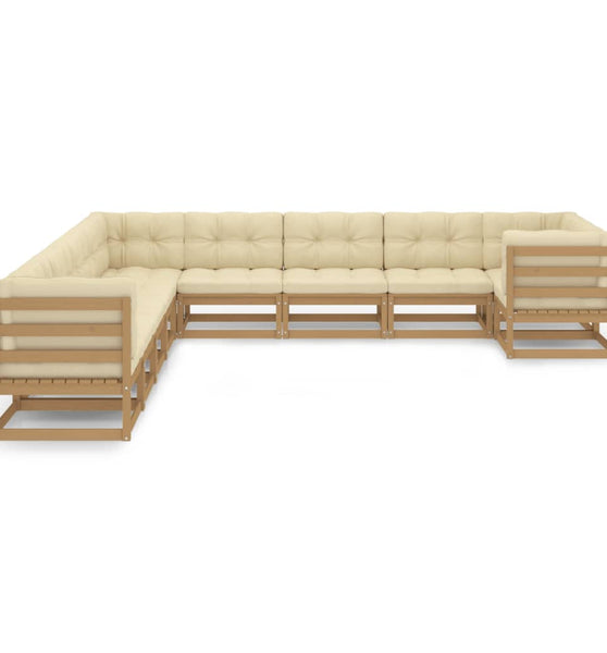 10-tlg. Garten-Lounge-Set mit Kissen Honigbraun Massivholz