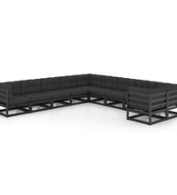 10-tlg. Garten-Lounge-Set mit Kissen Schwarz Massivholz Kiefer