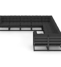 10-tlg. Garten-Lounge-Set mit Kissen Schwarz Massivholz Kiefer