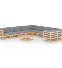 11-tlg. Garten-Lounge-Set mit Kissen Kiefer Massivholz