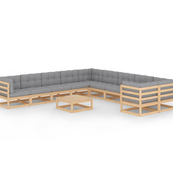 11-tlg. Garten-Lounge-Set mit Kissen Kiefer Massivholz