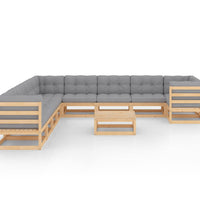 11-tlg. Garten-Lounge-Set mit Kissen Kiefer Massivholz