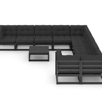 11-tlg. Garten-Lounge-Set mit Kissen Schwarz Kiefer Massivholz