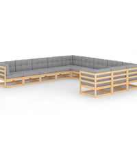 11-tlg. Garten-Lounge-Set mit Kissen Kiefer Massivholz