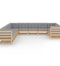 11-tlg. Garten-Lounge-Set mit Kissen Kiefer Massivholz