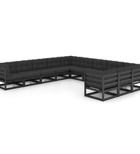 11-tlg. Garten-Lounge-Set mit Kissen Schwarz Kiefer Massivholz