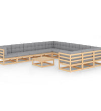 12-tlg. Garten-Lounge-Set mit Kissen Massivholz Kiefer