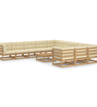 12-tlg. Garten-Lounge-Set mit Kissen Honigbraun Massivholz