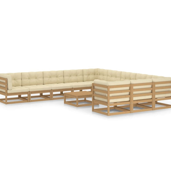 12-tlg. Garten-Lounge-Set mit Kissen Honigbraun Massivholz