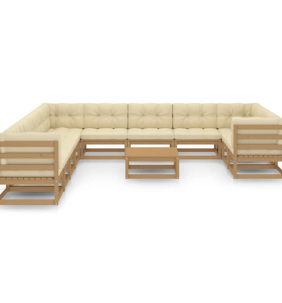 12-tlg. Garten-Lounge-Set mit Kissen Honigbraun Massivholz