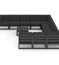 12-tlg. Garten-Lounge-Set mit Kissen Schwarz Massivholz Kiefer