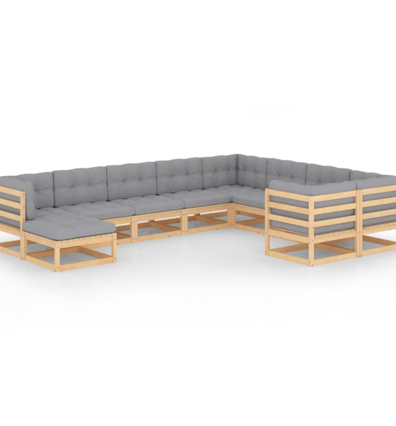 10-tlg. Garten-Lounge-Set mit Kissen Massivholz Kiefer