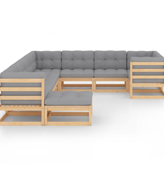 10-tlg. Garten-Lounge-Set mit Kissen Massivholz Kiefer