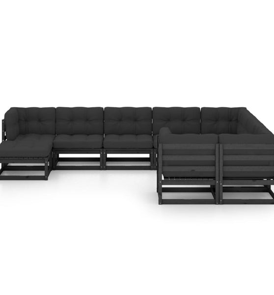 10-tlg. Garten-Lounge-Set mit Kissen Schwarz Massivholz Kiefer