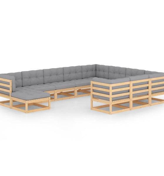 11-tlg. Garten-Lounge-Set mit Kissen Kiefer Massivholz