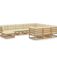 11-tlg. Garten-Lounge-Set mit Kissen Honigbraun Massivholz