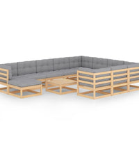 12-tlg. Garten-Lounge-Set mit Kissen Kiefer Massivholz