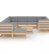 12-tlg. Garten-Lounge-Set mit Kissen Kiefer Massivholz