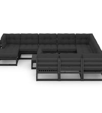 12-tlg. Garten-Lounge-Set mit Kissen Schwarz Massivholz Kiefer