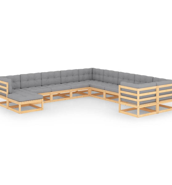 11-tlg. Garten-Lounge-Set mit Kissen Kiefer Massivholz