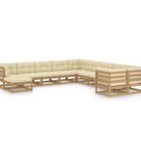 11-tlg. Garten-Lounge-Set mit Kissen Honigbraun Massivholz