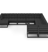 11-tlg. Garten-Lounge-Set mit Kissen Schwarz Kiefer Massivholz