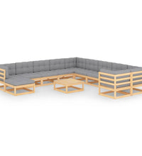 12-tlg. Garten-Lounge-Set mit Kissen Massivholz Kiefer