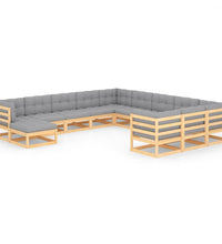 12-tlg. Garten-Lounge-Set mit Kissen Massivholz Kiefer