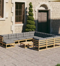 12-tlg. Garten-Lounge-Set mit Kissen Schwarz Massivholz Kiefer