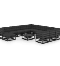 13-tlg. Garten-Lounge-Set mit Kissen Schwarz Massivholz Kiefer