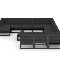 13-tlg. Garten-Lounge-Set mit Kissen Schwarz Massivholz Kiefer