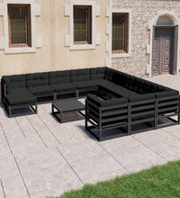 13-tlg. Garten-Lounge-Set mit Kissen Schwarz Massivholz Kiefer