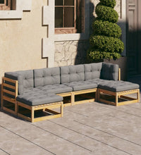 6-tlg. Garten-Lounge-Set mit Kissen Massivholz Kiefer