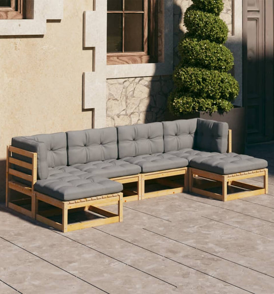 6-tlg. Garten-Lounge-Set mit Kissen Massivholz Kiefer