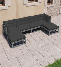 6-tlg. Garten-Lounge-Set mit Kissen Grau Massivholz Kiefer