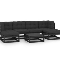 7-tlg. Garten-Lounge-Set mit Kissen Schwarz Massivholz Kiefer