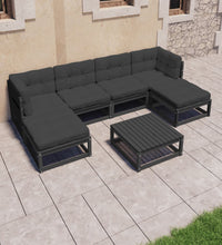 7-tlg. Garten-Lounge-Set mit Kissen Schwarz Massivholz Kiefer