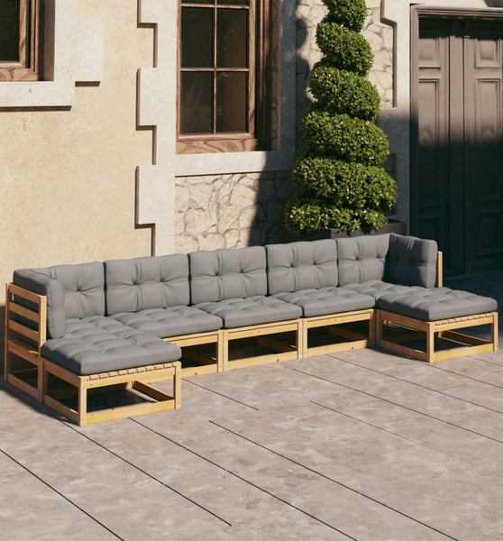 7-tlg. Garten-Lounge-Set mit Kissen Massivholz Kiefer