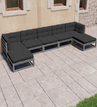 7-tlg. Garten-Lounge-Set mit Kissen Grau Massivholz Kiefer