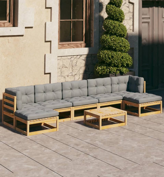 8-tlg. Garten-Lounge-Set mit Kissen Massivholz Kiefer