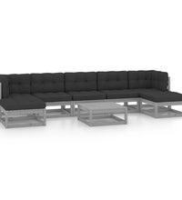 8-tlg. Garten-Lounge-Set mit Kissen Grau Massivholz Kiefer