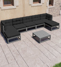 8-tlg. Garten-Lounge-Set mit Kissen Grau Massivholz Kiefer